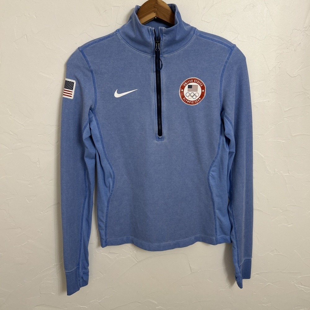 Women's Large Light Blue NIKE ACG USA Olympic Team 1/4 Zip Dri-Fit Pullover